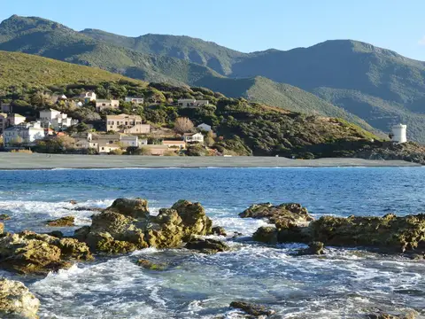 Rocky coast and mountains in Corsica