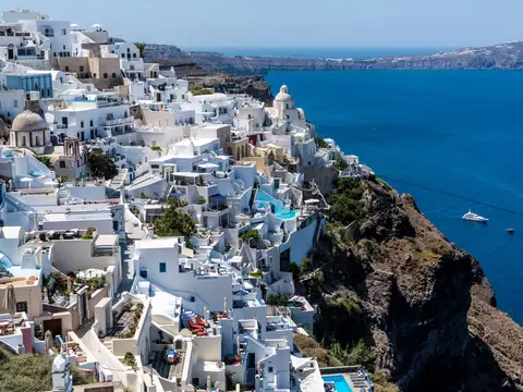 Santorini's white houses above the sea