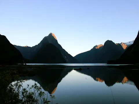 Milford Sound with Mitre Peak reflected in the water