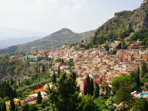 Taormina on the hillside above the sea